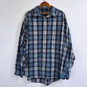 Structure 90s Cotton Button Down Shirt XL Blue Plaid Oversized Classic Preppy